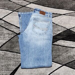 BKE TYLER BOOT-LEG EMBROIDERED LONG LIGHT-WASH DENIM JEAN 33